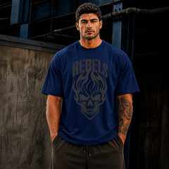 Rebels Skull Graphic Oversized T-Shirt Gothic Streetwear Men’s Gym Workout Tee