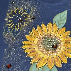 Vintage 1990s WetPaint Hand Painted Sunflower Floral Gem Jewels T-Shirt Sz OSFA