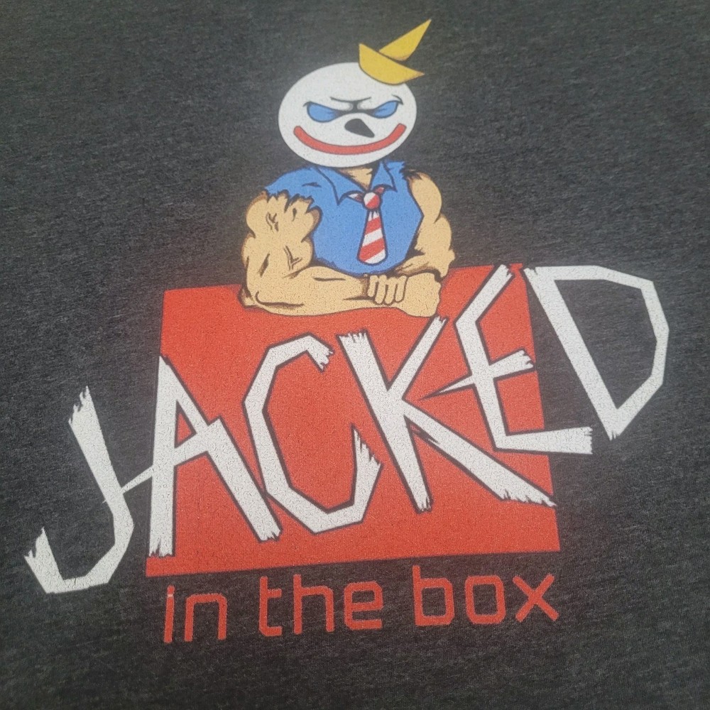 Funny Jacked In The Box Parody Med. Muscle Clown Gym T-Shirt Tagless