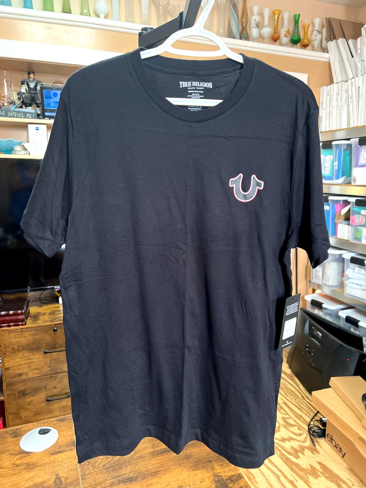 True Religion Jet Black Men’s M Buddha Crew Neck T-Shirt, Brand New With Tags.