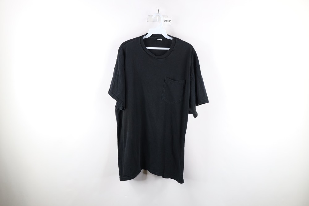 Vintage 90s Streetwear Mens XL Distressed Blank Pocket T-Shirt Black Cotton
