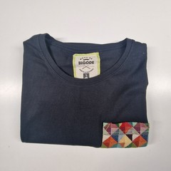 Bigode Mens T Shirt Navy Geometric Pocket Tee Mens L Casual Cotton Portuguese
