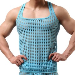 Mens Mesh Fishnet Sleeveless T Shirts Tank Tops Sexy Muscle Bodybuilding Vests