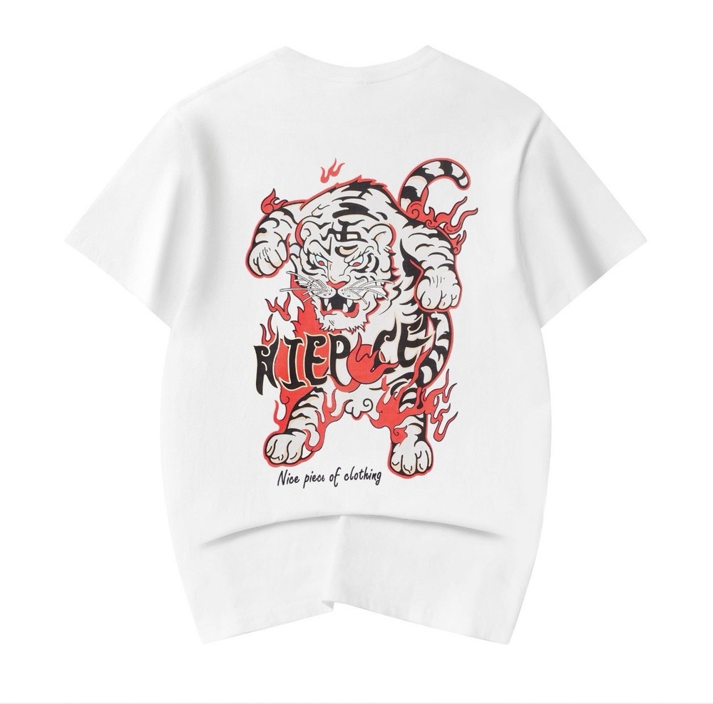 Niepce Men’s Inferno White Tiger Graphic Tee Japanese Streetwear T-Shirt Small