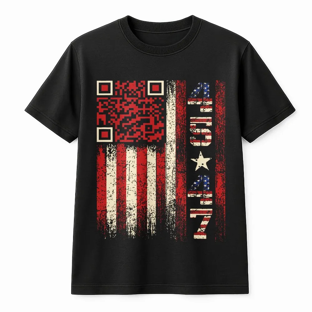 Trump 45 47 T-Shirt | Distressed US Flag QR Code Design