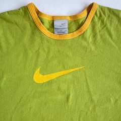 Vtg 90s Y2K Lemon + Lime NIKE Ringer Swoosh T-Shirt / Size XL Cotton Logo Sport