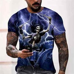 Camiseta Con Estampado 3d De Cráneo Para Hombre Camisa Corta Moda Hip-hop Lujo