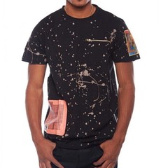 Rise As 1ne Men Small Colored Paint Patched Zipper Yeezy Longline T Shirt Black