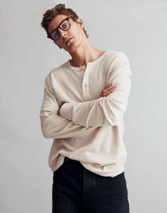 Madewell Men’s Thermal Henley Tee in Harvest Moon (Cream) Size MEDIUM