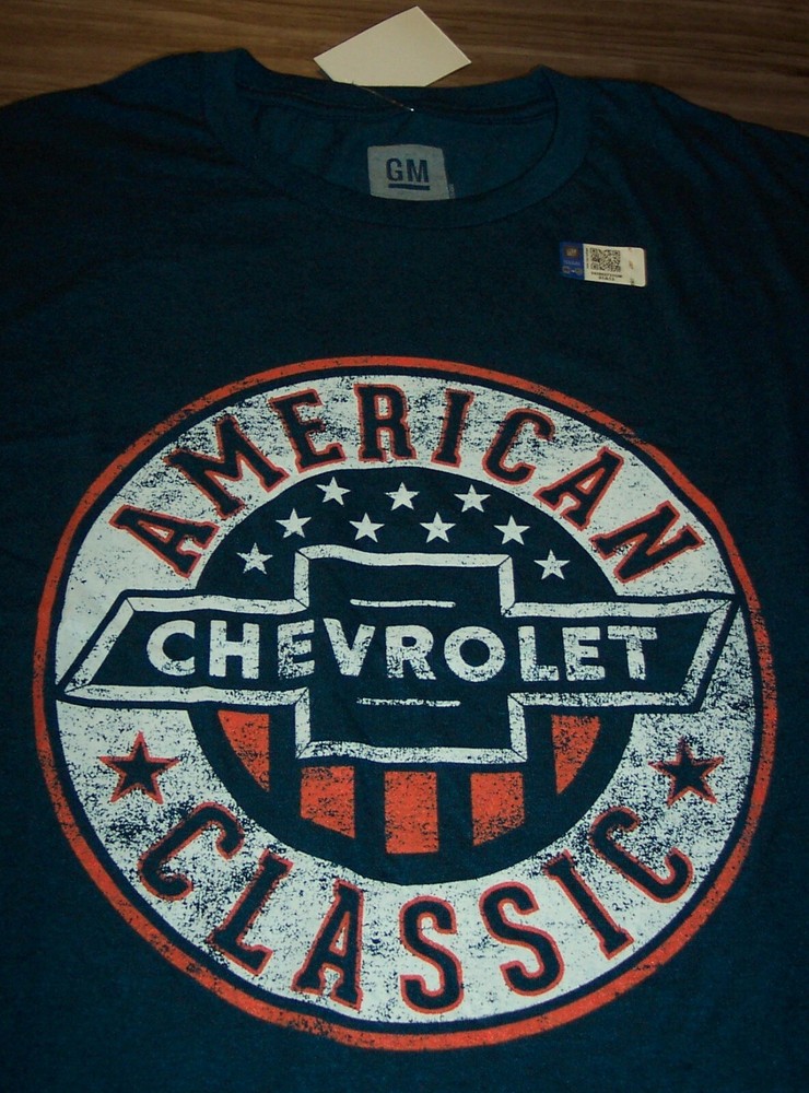 VINTAGE STYLE GM CHEVROLET Cars Trucks T-Shirt MENS MEDIUM NEW w/ TAG Navy Blue