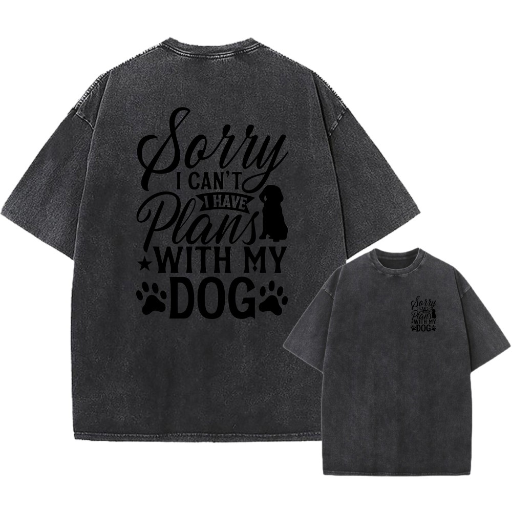 Men’s Vintage Oversized Washed Tee,”Plans With My Dog” Funny Quote Print T-Shirt