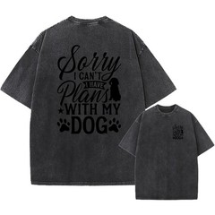 Men’s Vintage Oversized Washed Tee,”Plans With My Dog” Funny Quote Print T-Shirt