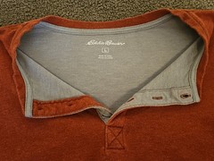 Eddie Bauer Mens Large Henley orange Ultrasoft long Sleeve pull on