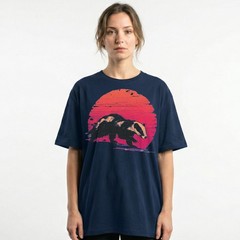 Badger Sunset Retro Wildlife Animal Nature Vintage Grunge t-shirt Outdoor Tee