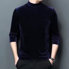 Mens Velvet Half Turtleneck Pullover Long Sleeve Jumper Blouse Tops Warm T-Shirt
