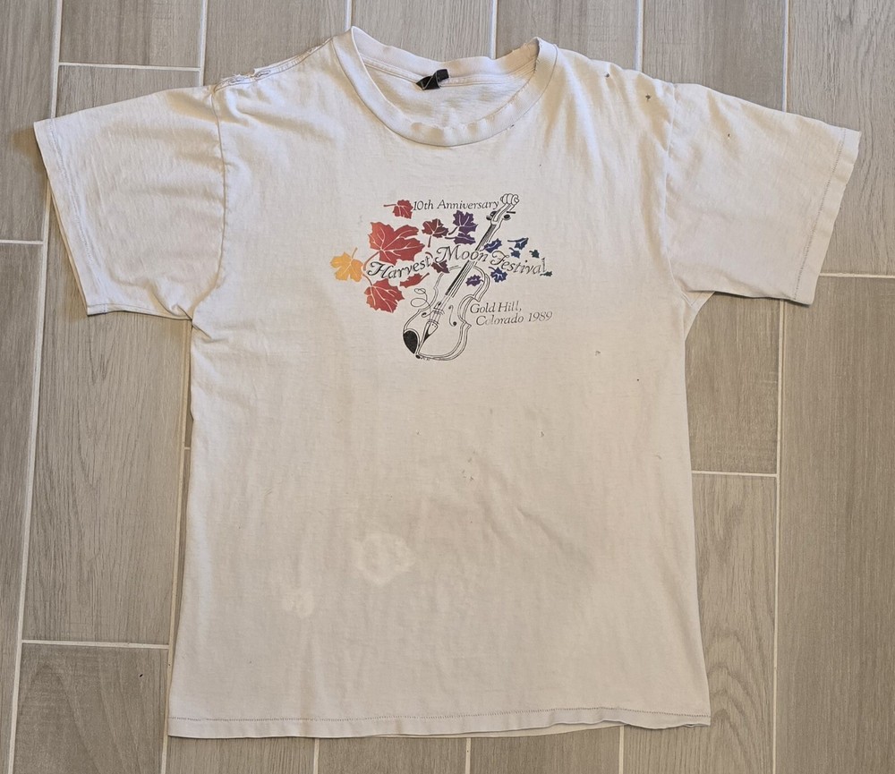 Vintage Harvest Moon Festival Shirt 1989 Music Band Large Colorado Thrashed 80s