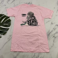 Rail Fair Sacramento Mens Vintage 90s Graphic Tee Size M Pink Train Engine 3751