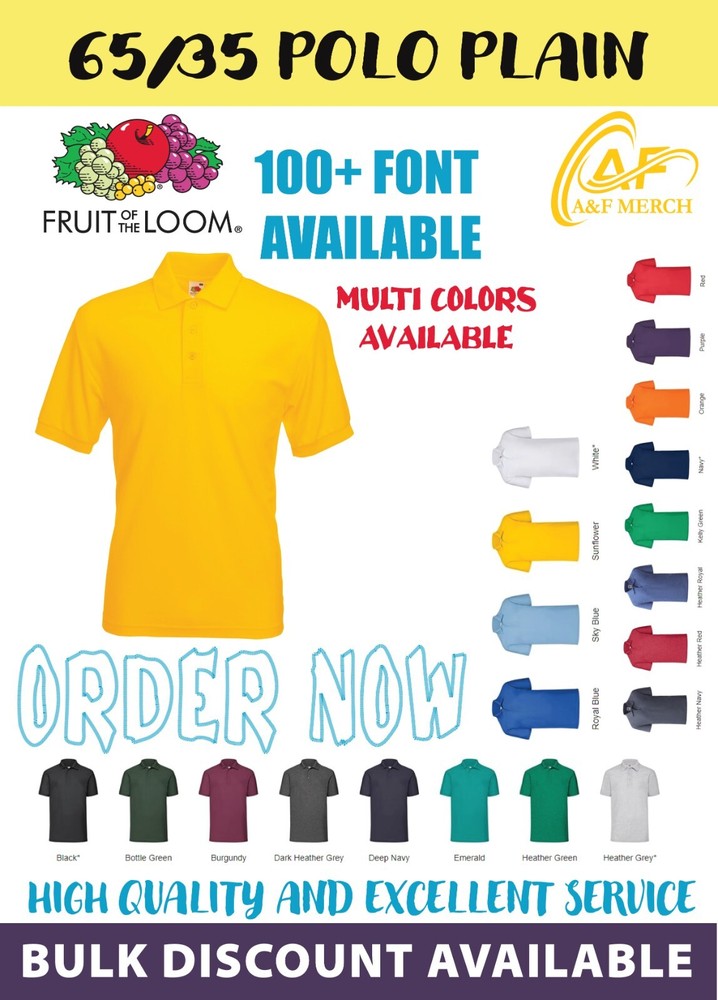 Fruit of the Loom 65/35 Polo Plain Smart Casual Short Sleeve Work Wear SS402