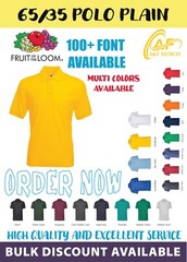 Fruit of the Loom 65/35 Polo Plain Smart Casual Short Sleeve Work Wear SS402