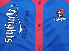 Newcastle Knights Baseball Jersey Blue Red XL Button Up Australian Rugby NRL