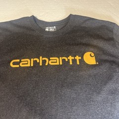 Carhartt Shirt Mens 2XL Gray Yellow Spell Out Tee Work Wear Outdoors Loose Fit