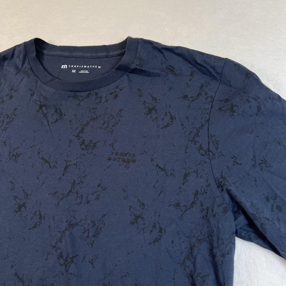 TravisMathew Shirt Mens Medium Blue Allover Marble Logo Graphic Tee Casual