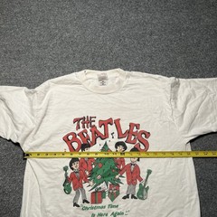 Vintage The Beatles T Shirt Adult Large White Cartoon Christmas Promo USA 90s