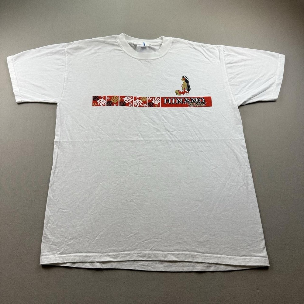 Vintage Hinano Tahiti Beer T-Shirt Mens Large White Polynesia Hawaii Floral 90s