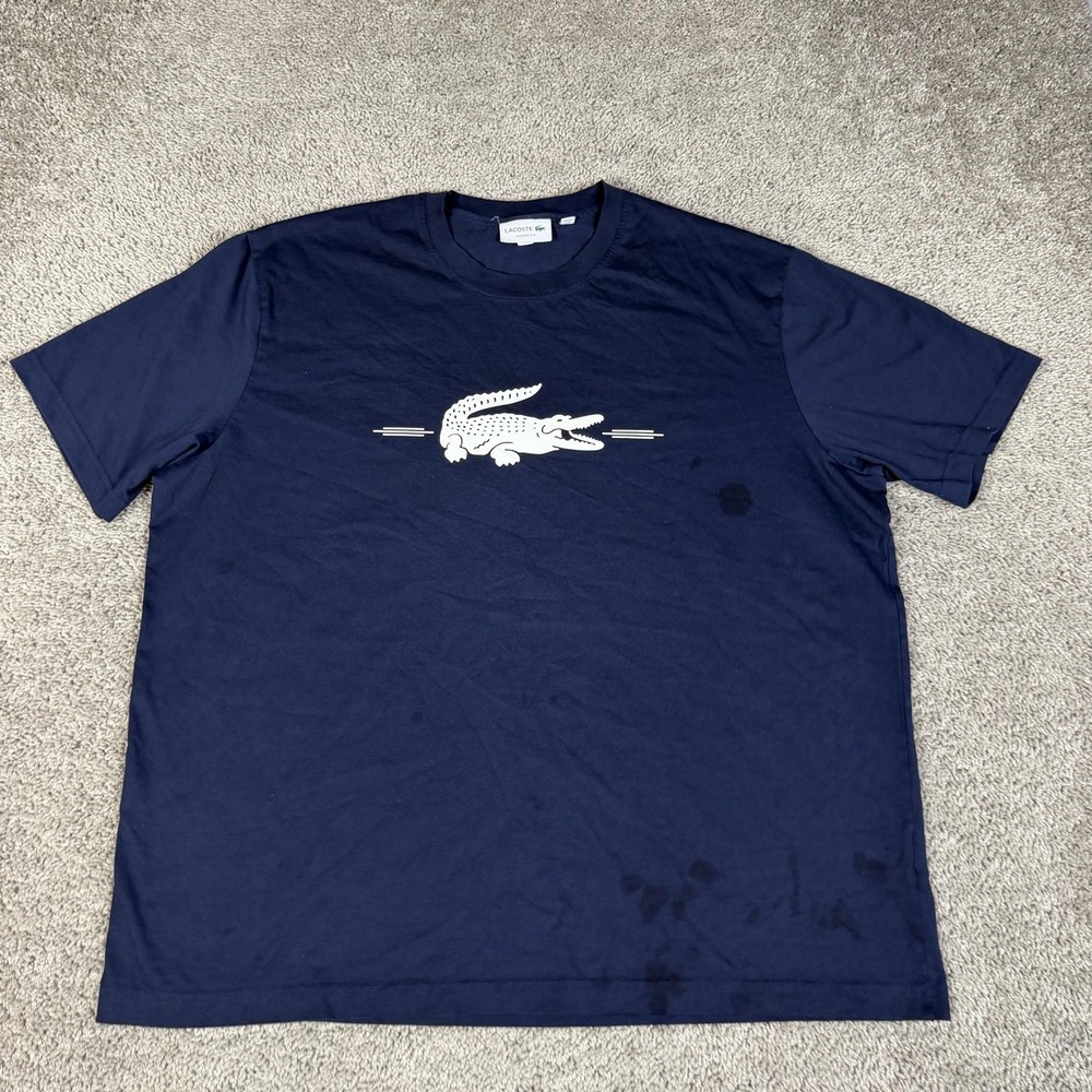 Lacoste Shirt Mens 2XL Blue Croc Graphic Crew Neck Cotton Classic Fit Jersey