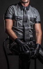 Men’s Real Leather Contrast Panels Gray Short Sleeve Police Shirt Bluf Shirt