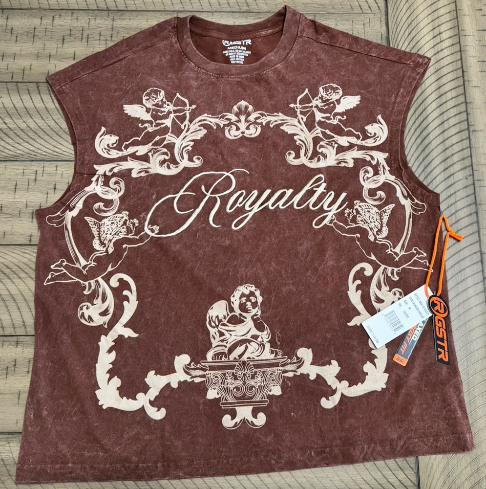 RGSTR Men’s M Brown Cotton Sleeveless Crew Neck Cherub Angels Graphic T-Shirt