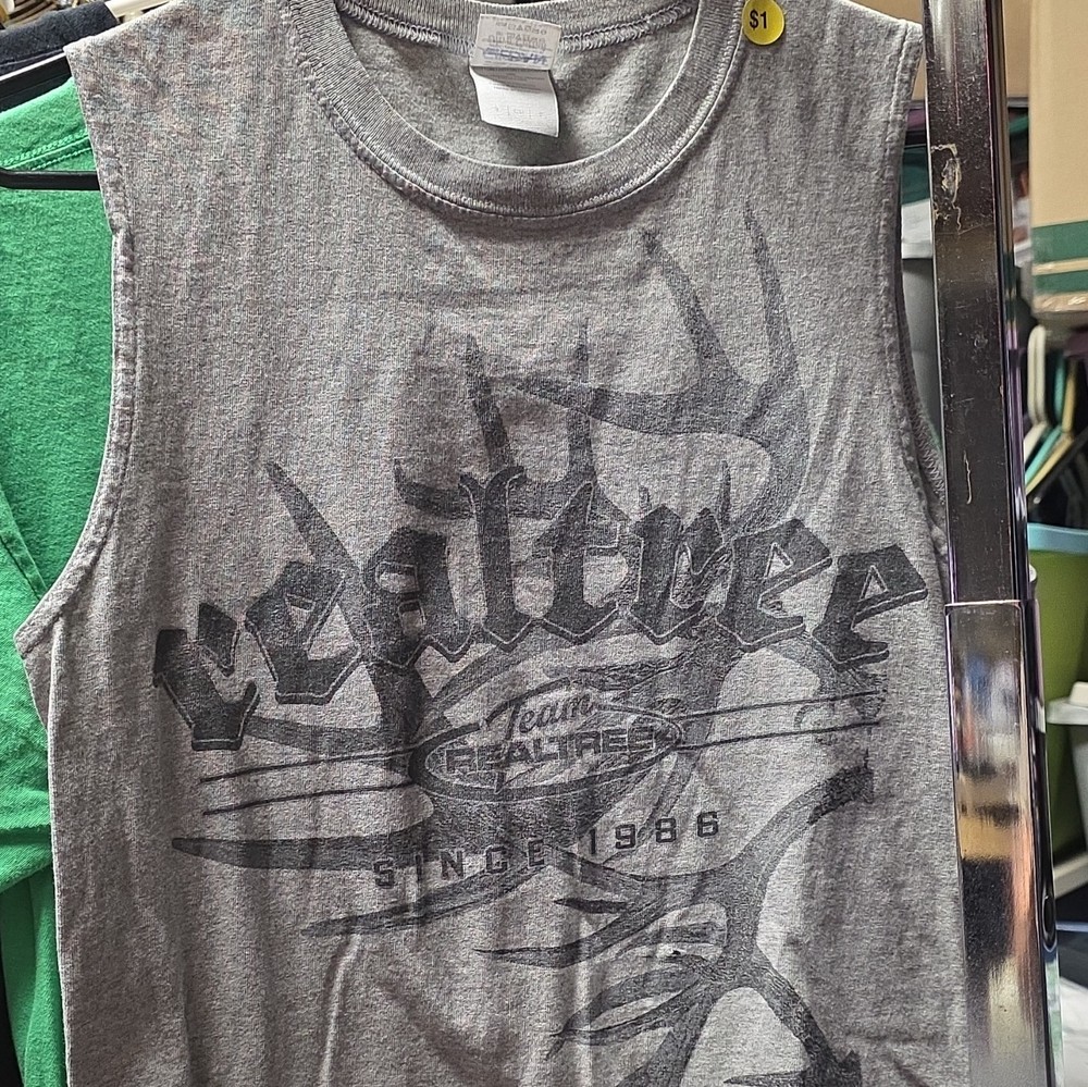 Gildan Ultra Cotton Gray Cotton Knit Skeleton Graphic Crew Neck Tank Size S
