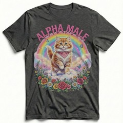Alphamale Cat Rainbow Flowers Cute Kitten T-Shirt Whimsical Fantasy Kitty Tee