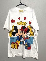 Vintage Disney Mickey Loves Minnie Mouse T shirt Sleep Shirt Pajama Party USA