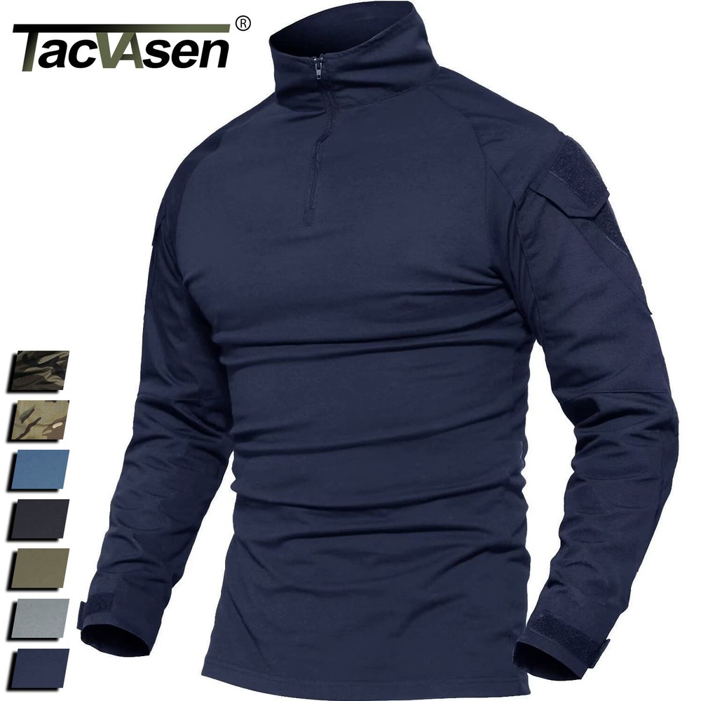 Men’s Tactical T-Shirts 1/4 Zip Hiking Training Casual Work Rip-Stop T-Shirts