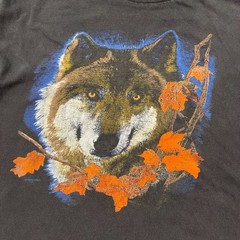 Vintage 90s Springhill Wild Wolf Autumn Art Shirt Large 22×22 Boxy Black