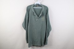 Vtg 90s Mens XL Thrashed Thermal Ribbed Knit Long Sleeve Henley T-Shirt Green