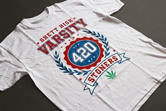 420 Ghett High Varsity Funny Parody T-shirt, Unisex Tee w Marijuana Pot Leaf
