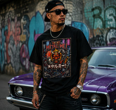 Japanese Oni Demon Graphic T Shirt Heavy Metal Gothic Streetwear Tee