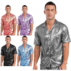 Mens Shiny Metallic Top PVC Leather Wet Look T-Shirt Halloween Beach Pool Party