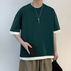Summer Men’s Cotton Loose Casual Large Size Fake Two Pieces Short Sleeve T-Shirt