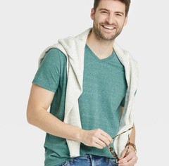 Goodfellow Mens V-Neck T-Shirt S Dusky Green Short Sleeve Marled Cotton NEW