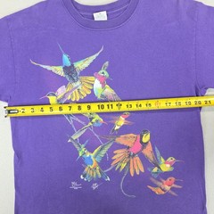 Vintage Hummingbird Shirt Mens Medium Purple Double Sided Wild Cotton Floral Art
