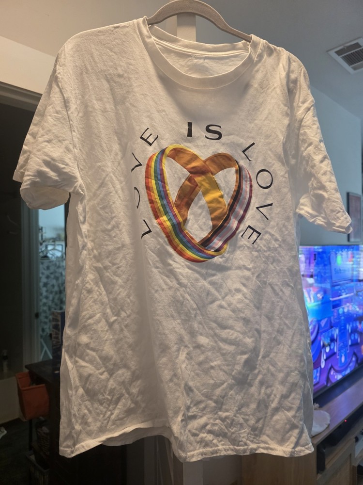 Love Is Love Pride T-Shirt Official Black Gay Weddings Rainbow Rings White Adult