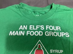 ELF The Movie T-Shirt Large Green “Four Main Food Groups” Christmas Candy Funny