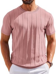 Men’s Short Sleeve Ribbed Crewneck Knit T-Shirt Casual Lightweight Pullover Tee
