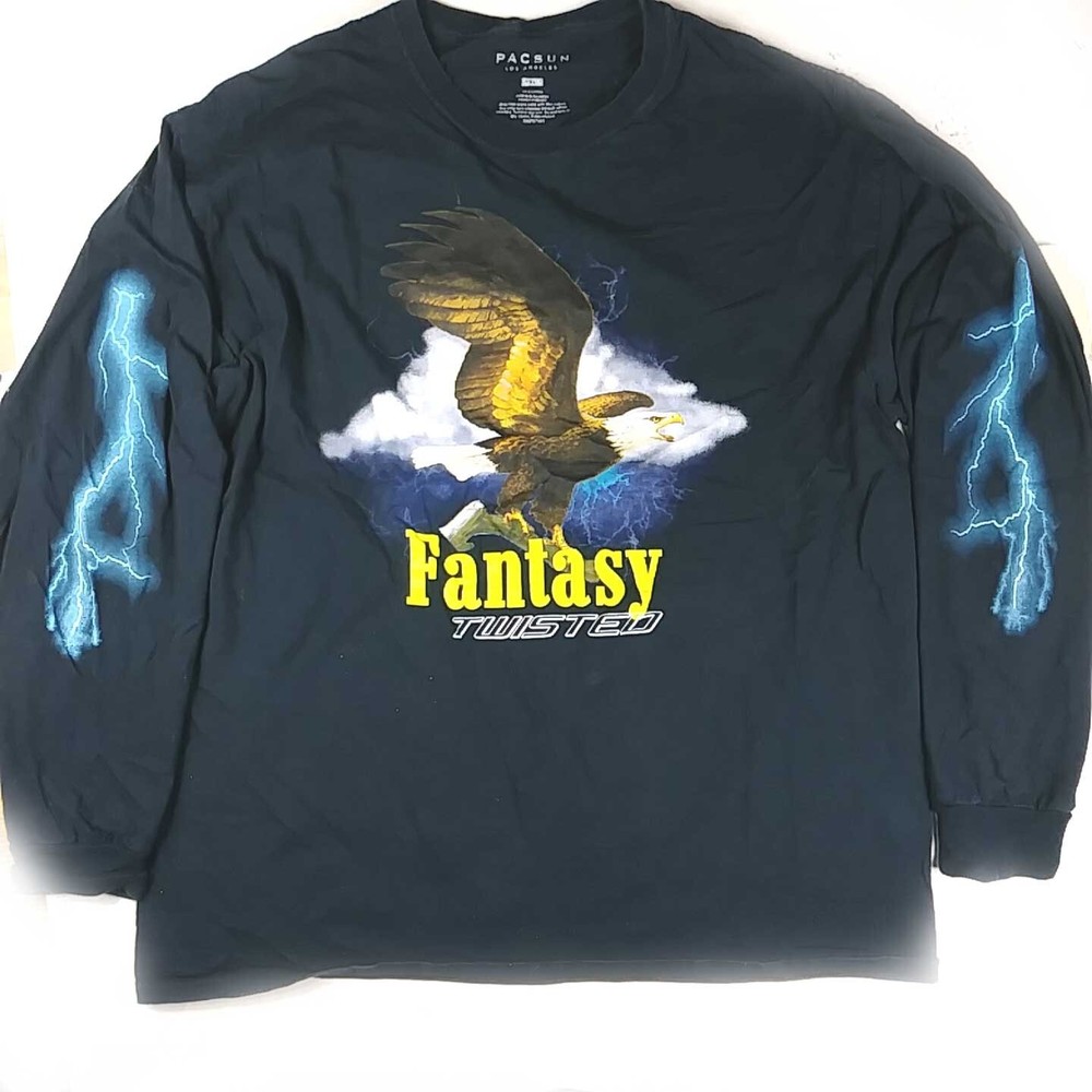 PacSun Fantasy Twisted Bald Eagle Long Sleeve Black T-Shirt Size XL