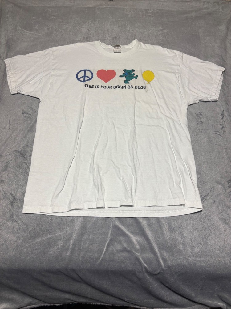 Fruit Of The Loom Heavy Mens 2XL White Grateful Dead Brain on Hugs T Shirt