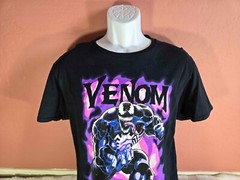 Mens Marvel Black Purple Pink Neon Venom Graphic Print T-Shirt Size L