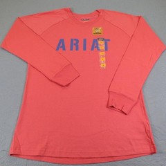 Ariat Rebar Shirt Womens Large Coral Long Sleeve Logo Pre Shrunk Cotton Tee